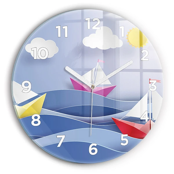 Wanduhr rund Origami bunte Segelboote