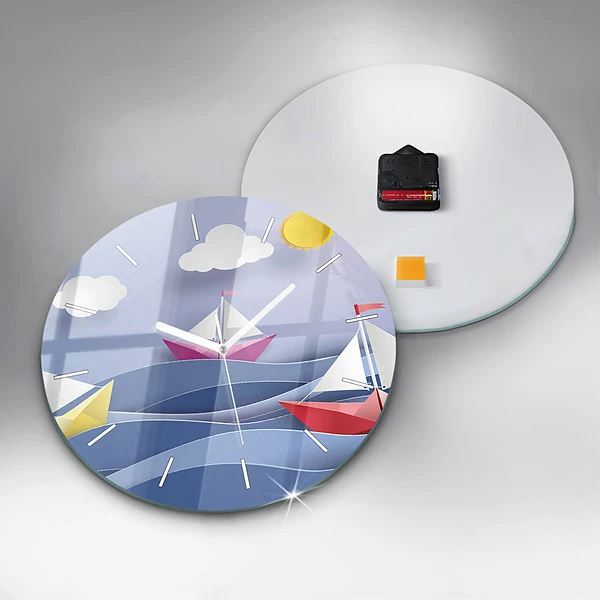 Wanduhr rund Origami bunte Segelboote