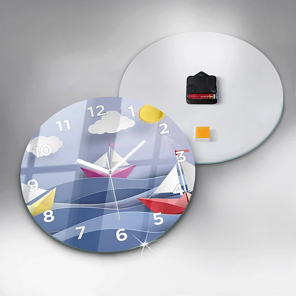 Wanduhr rund Origami bunte Segelboote