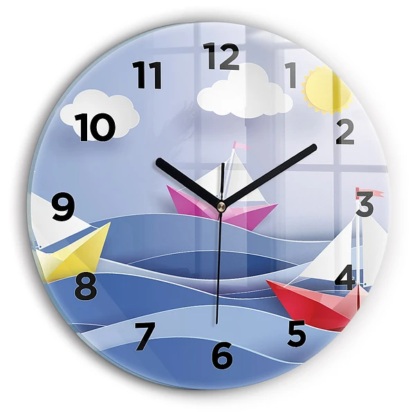 Wanduhr rund Origami bunte Segelboote