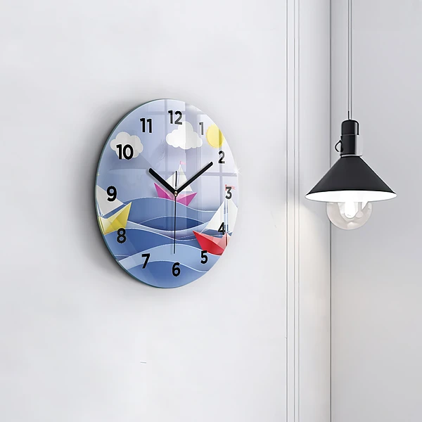 Wanduhr rund Origami bunte Segelboote