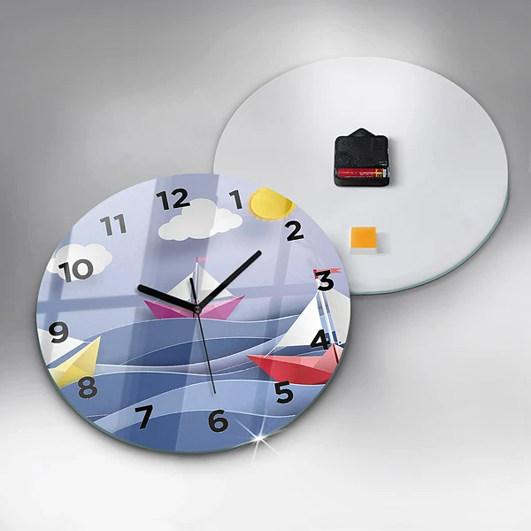 Wanduhr rund Origami bunte Segelboote