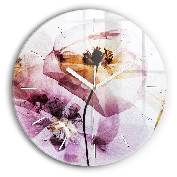 Wanduhr glas rund Trockene Mohnblumen