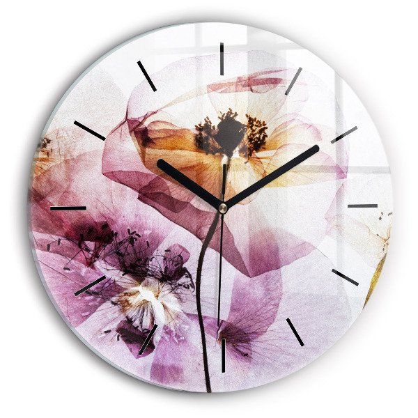 Wanduhr glas rund Trockene Mohnblumen