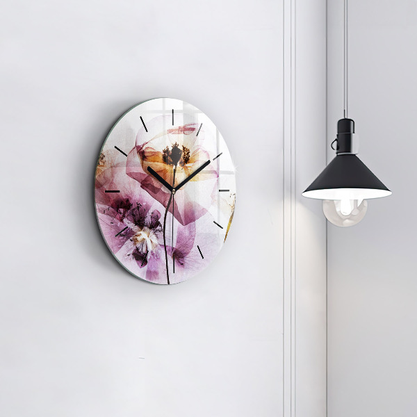Wanduhr glas rund Trockene Mohnblumen