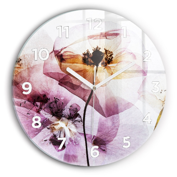 Wanduhr glas rund Trockene Mohnblumen