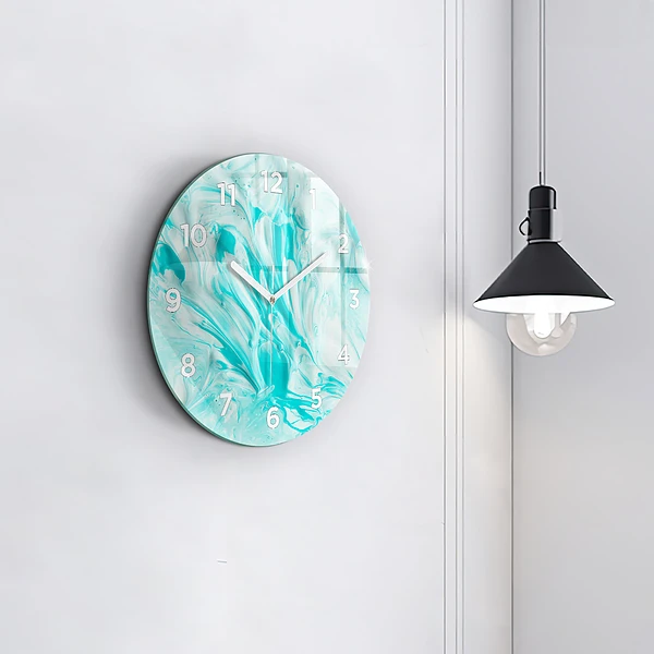 Wanduhr glas rund Blaue Abstraktion