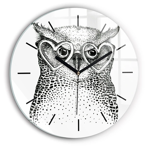 Wanduhr rund Gezeichnete Eule mit Brille