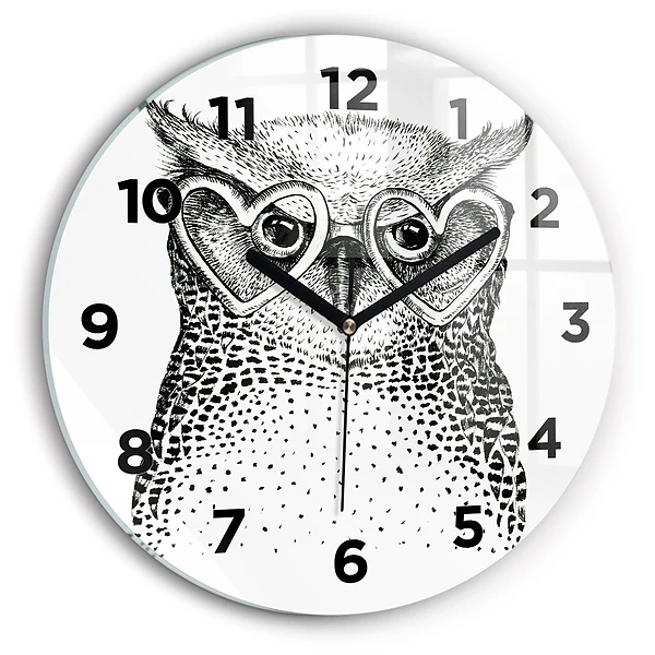 Wanduhr rund Gezeichnete Eule mit Brille