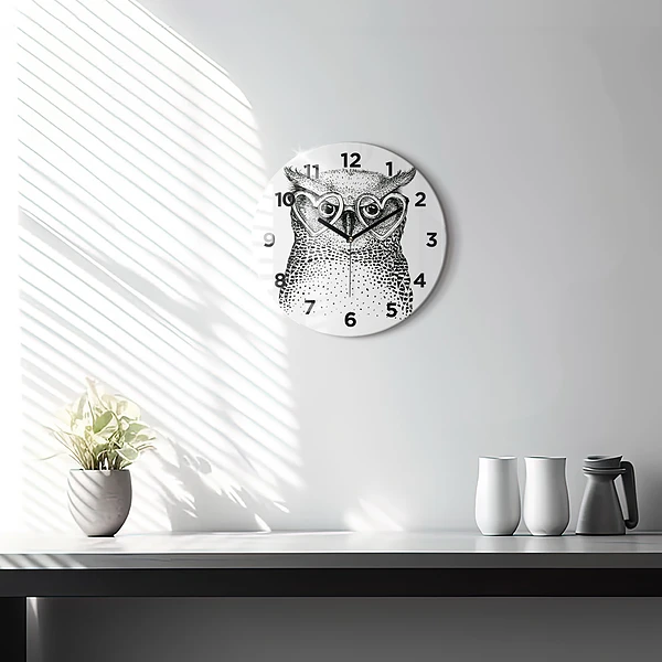 Wanduhr rund Gezeichnete Eule mit Brille