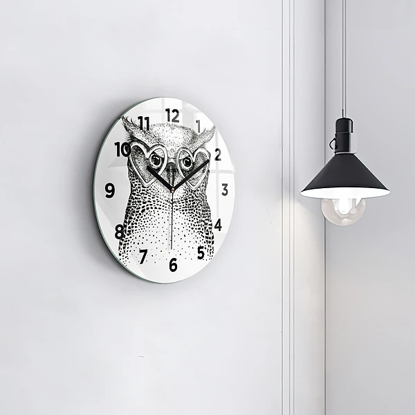 Wanduhr rund Gezeichnete Eule mit Brille