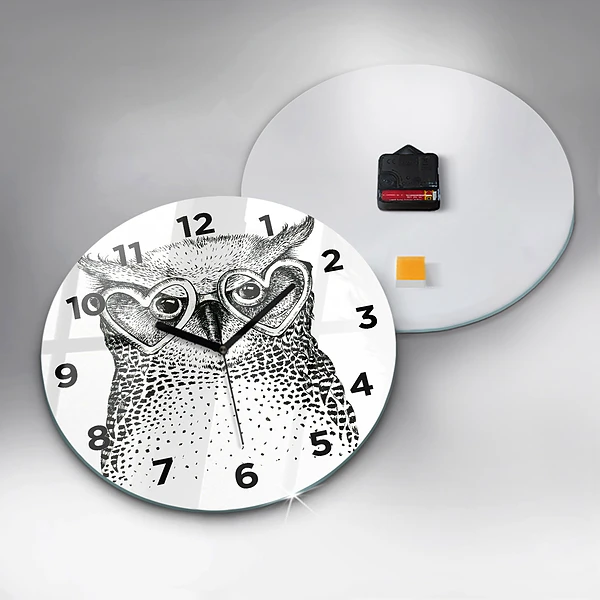 Wanduhr rund Gezeichnete Eule mit Brille
