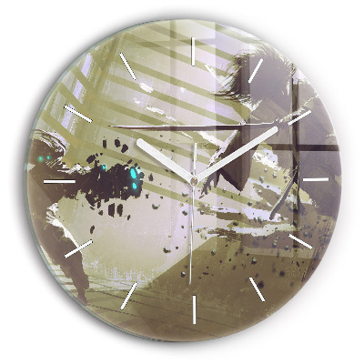 Wanduhr rund mit motiv Kampf zwischen Roboter und Samurai