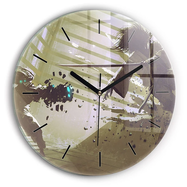 Wanduhr rund mit motiv Kampf zwischen Roboter und Samurai
