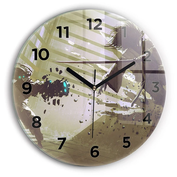 Wanduhr rund mit motiv Kampf zwischen Roboter und Samurai