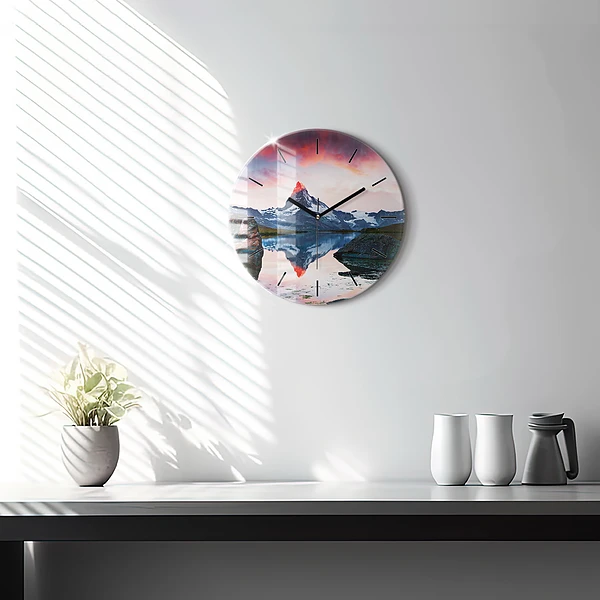 Wanduhr glas rund Stellisee Matterhorn
