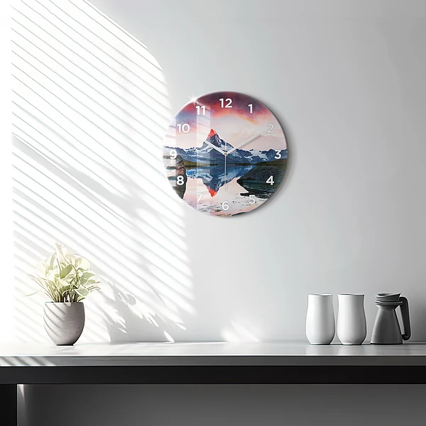 Wanduhr glas rund Stellisee Matterhorn