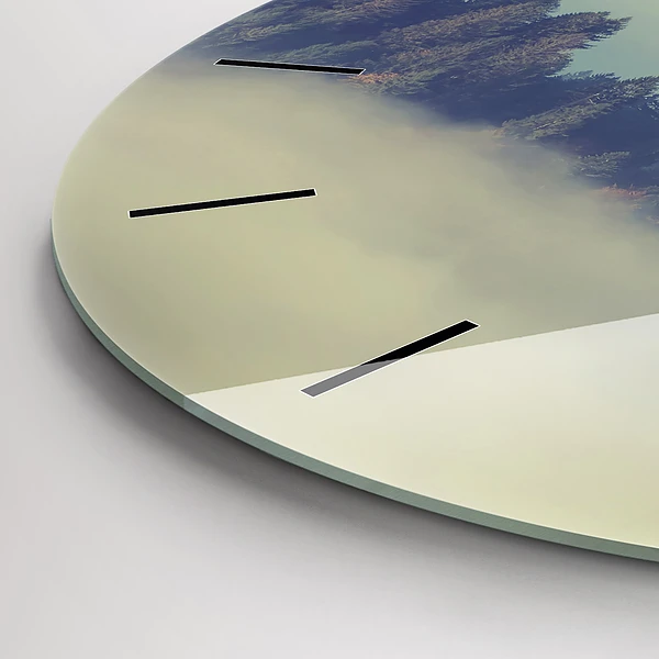 Wanduhr glas rund Nebliger Wald Adler