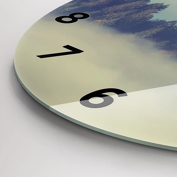 Wanduhr glas rund Nebliger Wald Adler