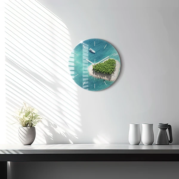 Wanduhr rund mit motiv Herzinsel