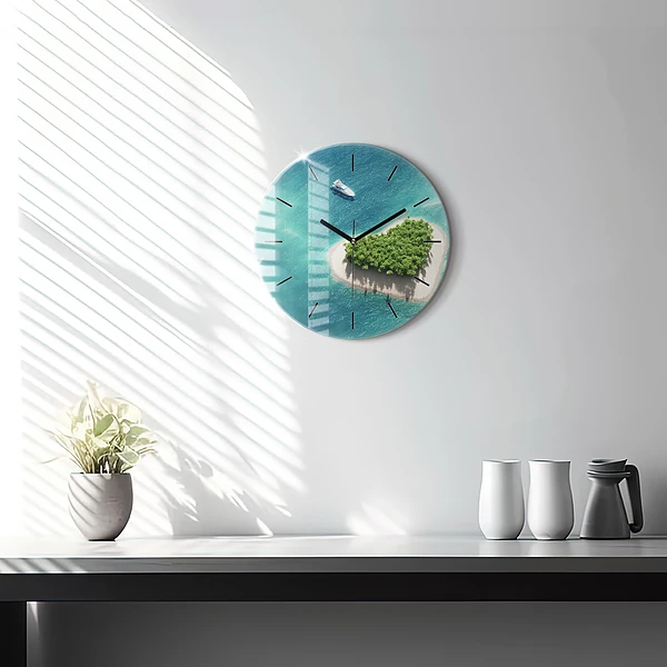 Wanduhr rund mit motiv Herzinsel