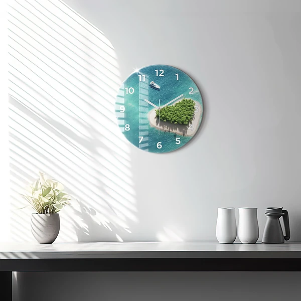 Wanduhr rund mit motiv Herzinsel