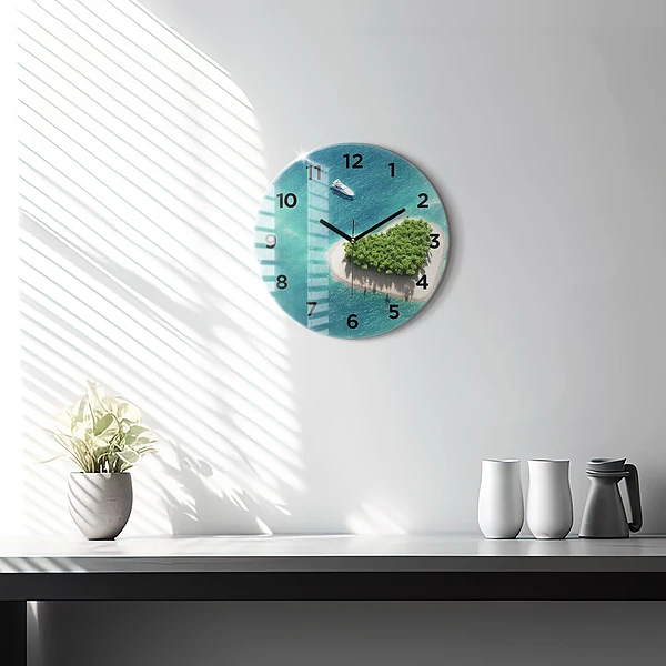 Wanduhr rund mit motiv Herzinsel