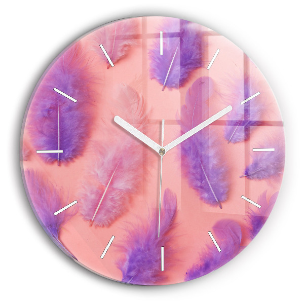 Wanduhr glas rund Bunte Federn