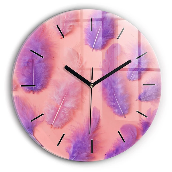 Wanduhr glas rund Bunte Federn