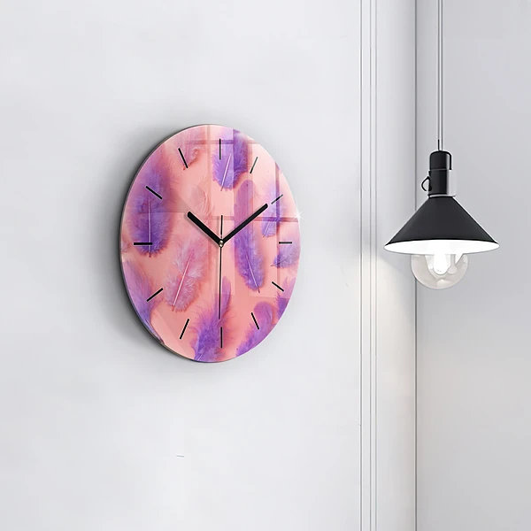Wanduhr glas rund Bunte Federn