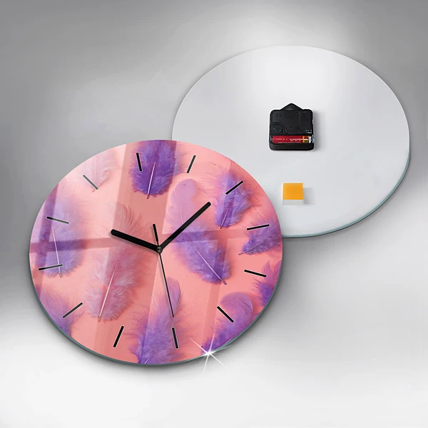 Wanduhr glas rund Bunte Federn