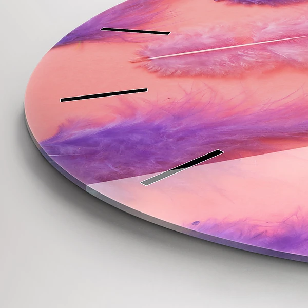 Wanduhr glas rund Bunte Federn
