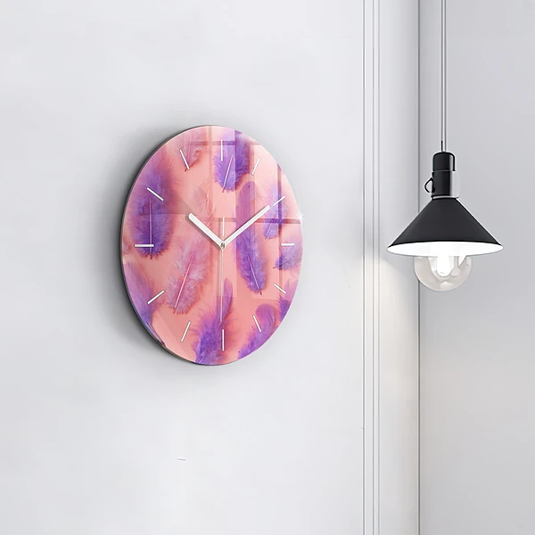 Wanduhr glas rund Bunte Federn