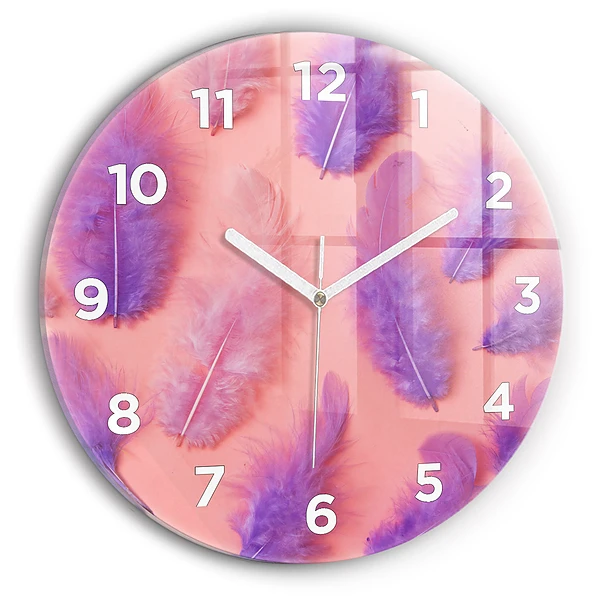 Wanduhr glas rund Bunte Federn