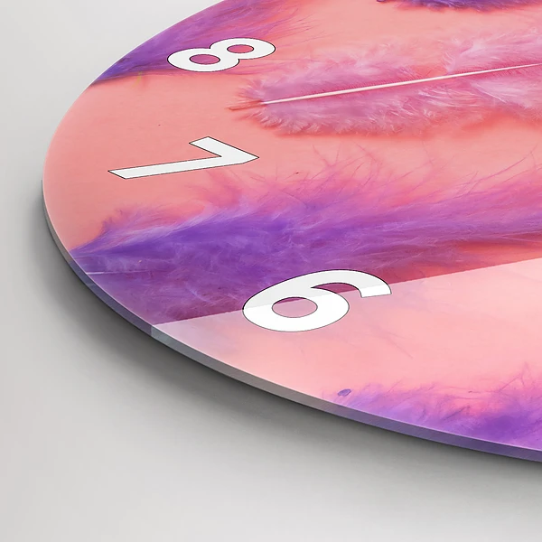 Wanduhr glas rund Bunte Federn