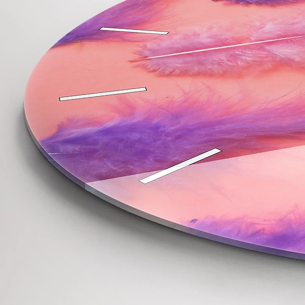 Wanduhr glas rund Bunte Federn