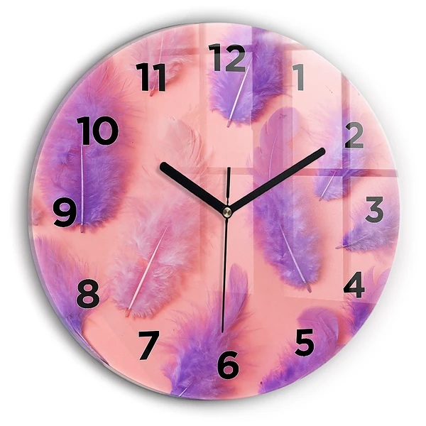 Wanduhr glas rund Bunte Federn