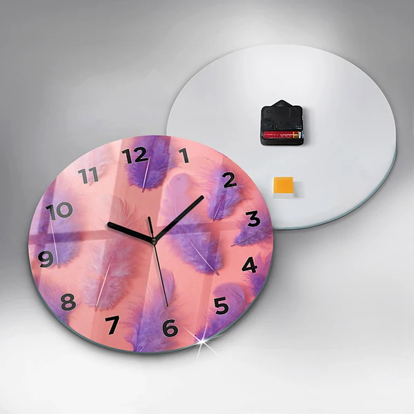 Wanduhr glas rund Bunte Federn