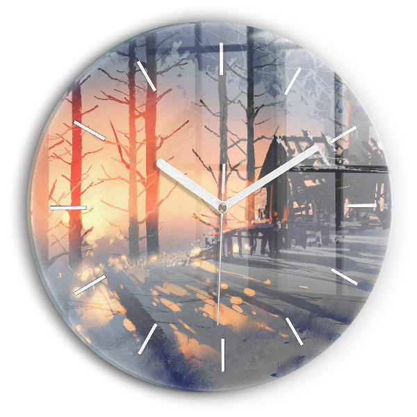 Wanduhr rund Winterlandschaft mit Bäumen