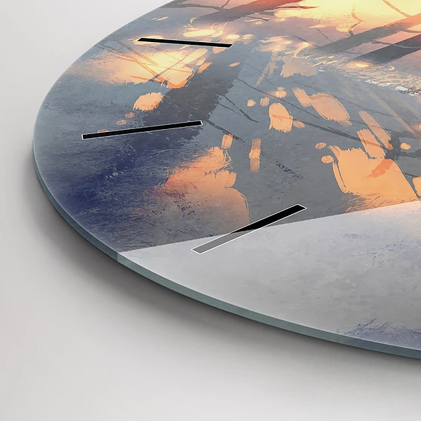 Wanduhr rund Winterlandschaft mit Bäumen