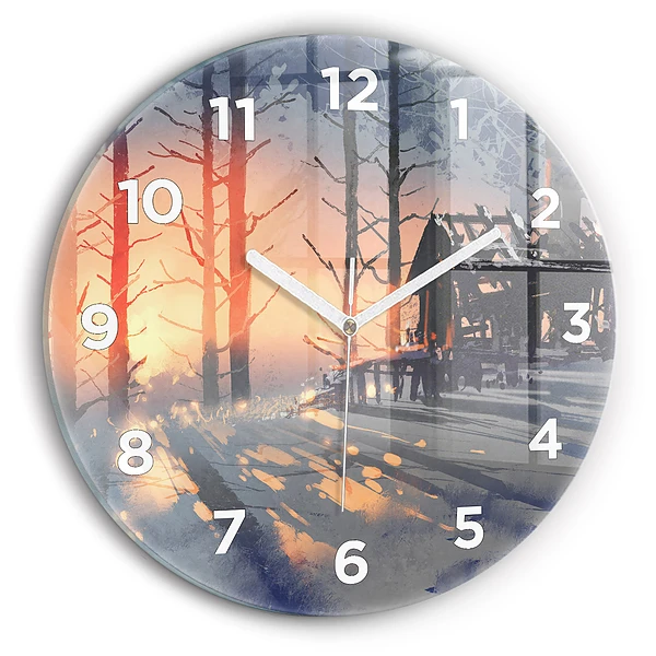 Wanduhr rund Winterlandschaft mit Bäumen