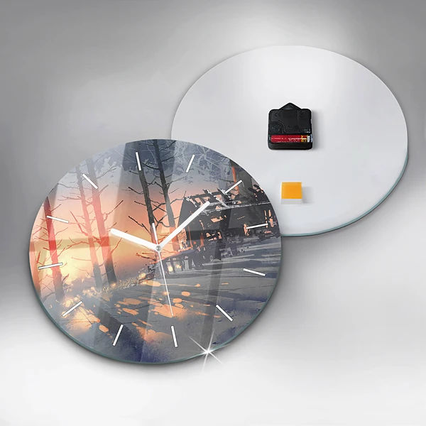 Wanduhr rund Winterlandschaft mit Bäumen
