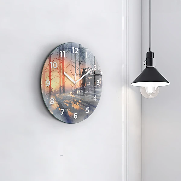 Wanduhr rund Winterlandschaft mit Bäumen