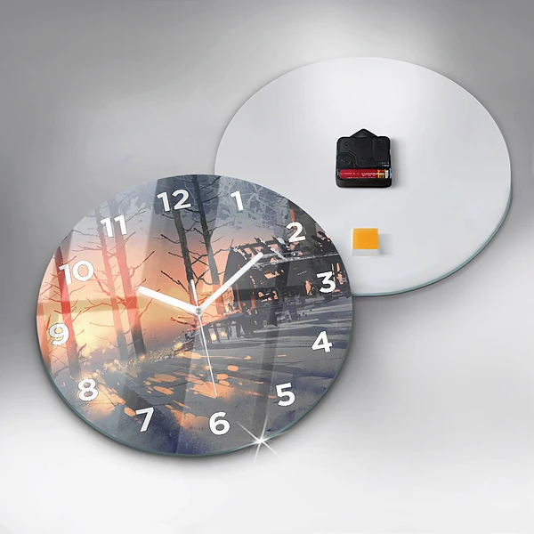 Wanduhr rund Winterlandschaft mit Bäumen