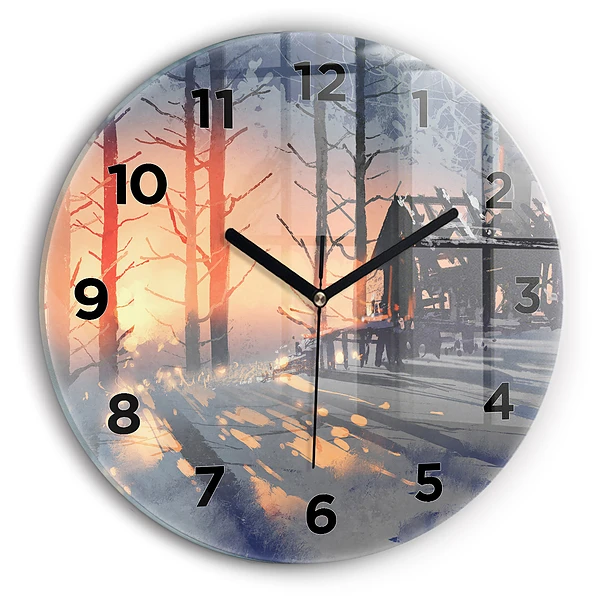 Wanduhr rund Winterlandschaft mit Bäumen