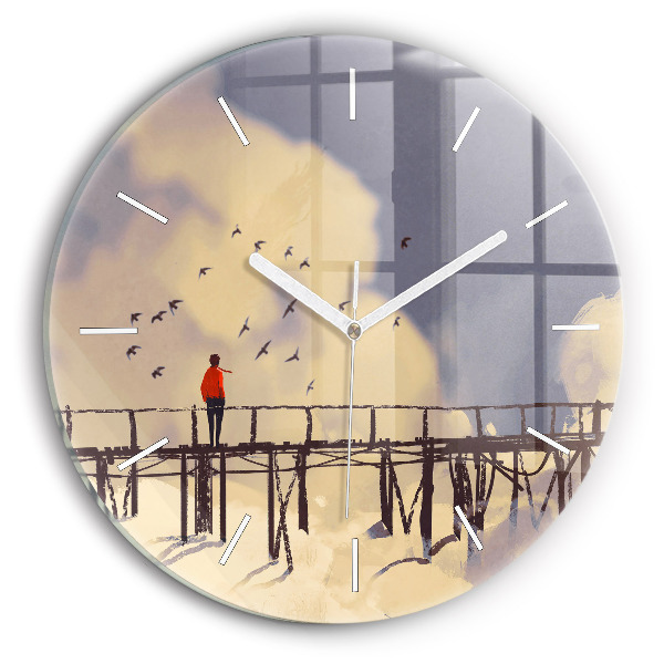 Wanduhr rund mit motiv Mann auf einer alten Brücke