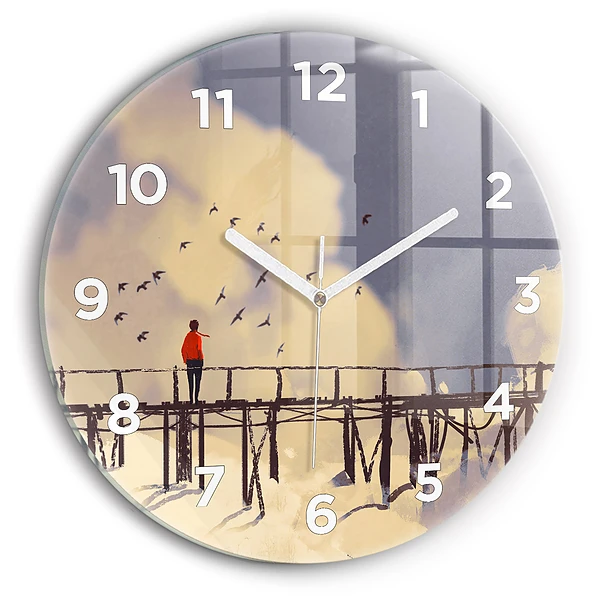Wanduhr rund mit motiv Mann auf einer alten Brücke