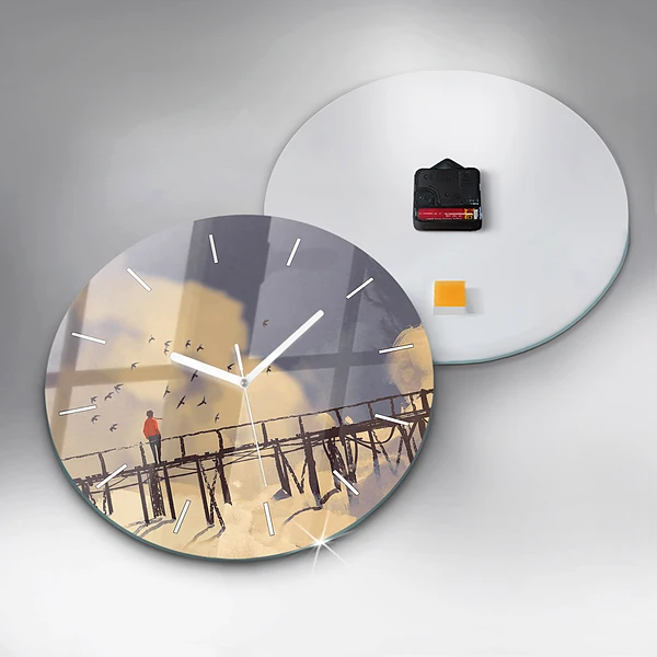 Wanduhr rund mit motiv Mann auf einer alten Brücke