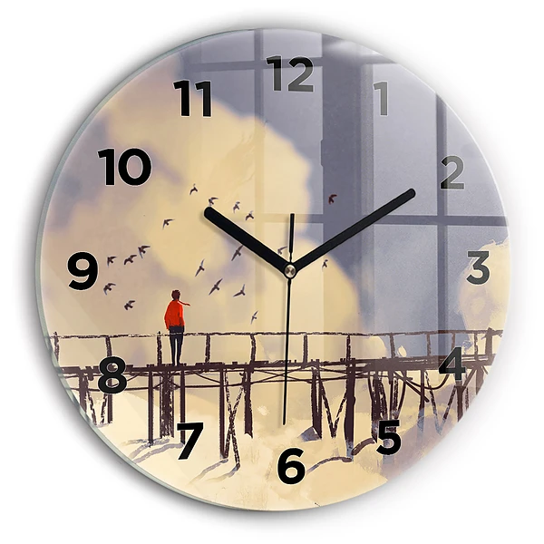 Wanduhr rund mit motiv Mann auf einer alten Brücke