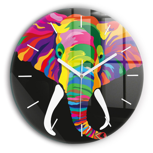 Wanduhr glas rund Gefärbter Elefant